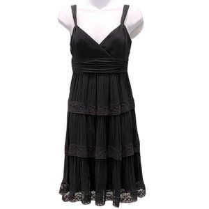 BCBG MaxAzria Black Tiered Silk and Lace Babydoll Dress